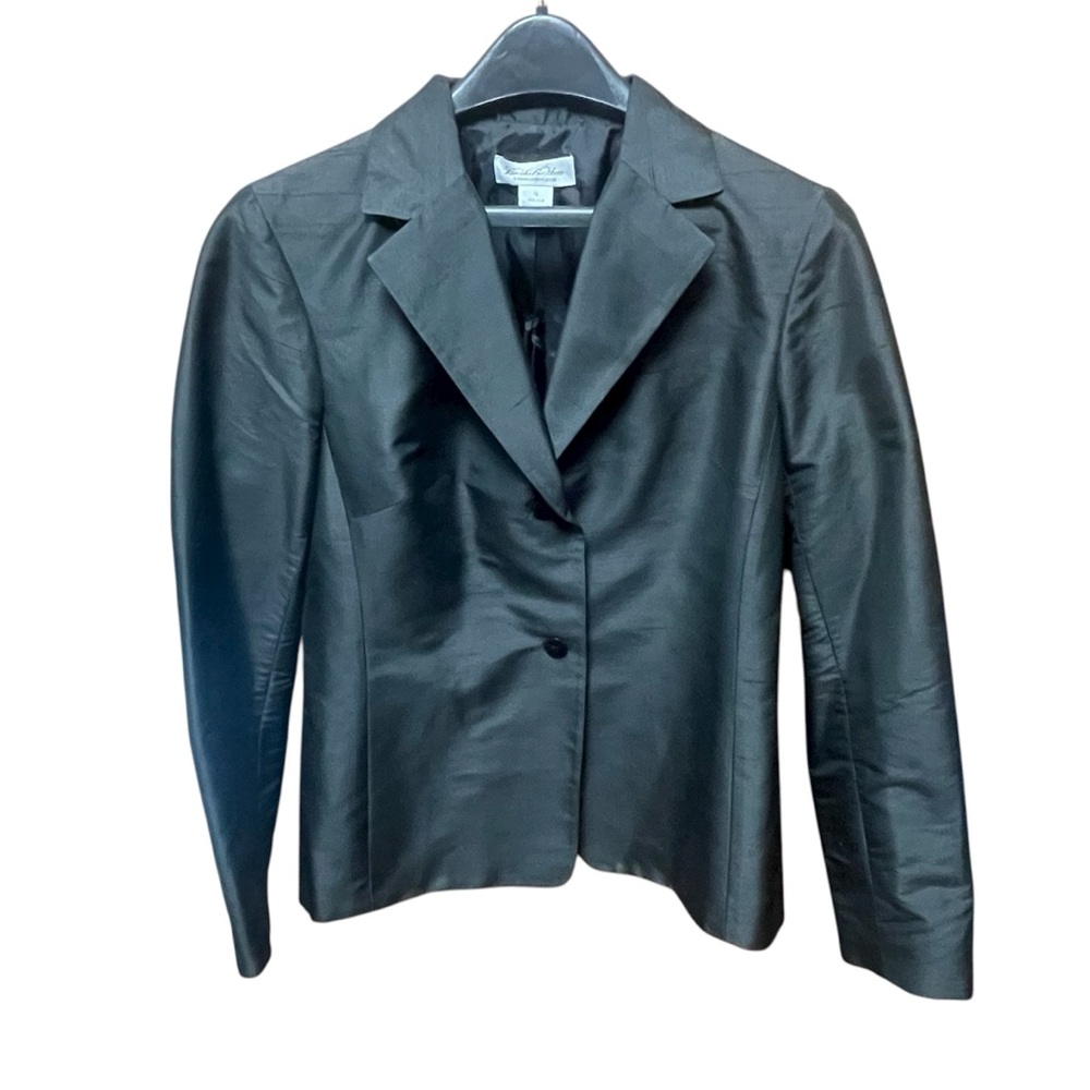 Brooks Brothers Women's 100% Silk Taffeta Black 2 Button Blazer